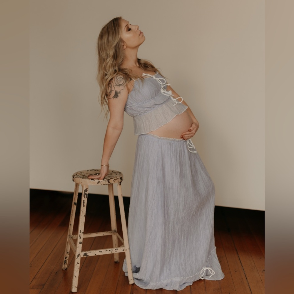 Elegant Light Blue Maternity Dress